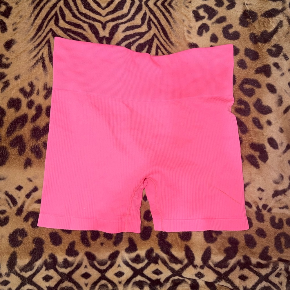 Colsie Ribbed Bright Pink High-Waist Shorts